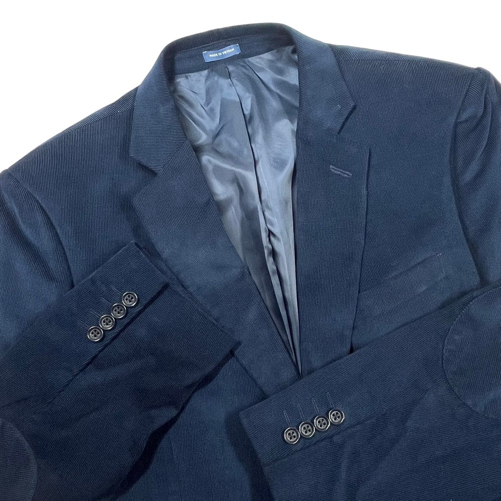 Stafford Classic Fit Corduroy Blazer Mens 46R Navy Blue Elbow Patches Sport Coat